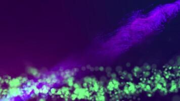 abstract achtergrond met dynamisch gloeiend neon groen en levendig Purper deeltjes, creëren een energiek en futuristische zichtbaar effect perfect voor digitaal kunst, technologie, en modern ontwerp video