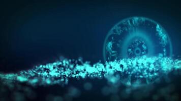 abstrakt digital landskap med lysande blå partiklar formning en sfärisk ögonliknande virvel, representerar data visualisering och Avancerad teknologi video