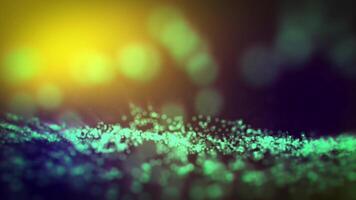 abstrato brilhando partículas à deriva dentro uma escuro, etéreo atmosfera com uma suave amarelo luz fonte video