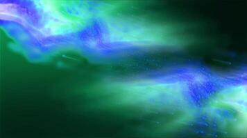 dinamico astratto sfondo di fluente verde e blu plasma con scintillante leggero sentieri nel un' in profondità spazio nebulosa video