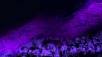 dynamisk strömma av lysande lila partiklar och suddig lampor skapande ett abstrakt trogen teknologi bakgrund video