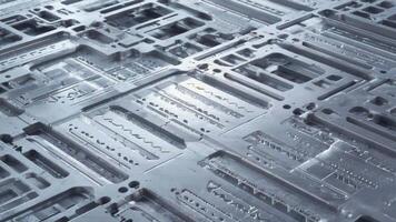 Close up view of intricate metal sheet with geometric shapes and cut out patterns in silver color textures patterns background video