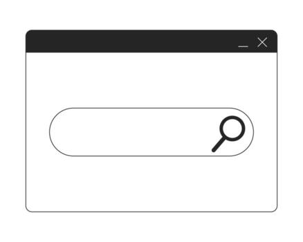 Search bar in browser window 2D line object. Magnifying glass in web interface. Internet usage. Digital UI. Webpage technology isolated clipart ink outline item. Monochrome spot illustration vector
