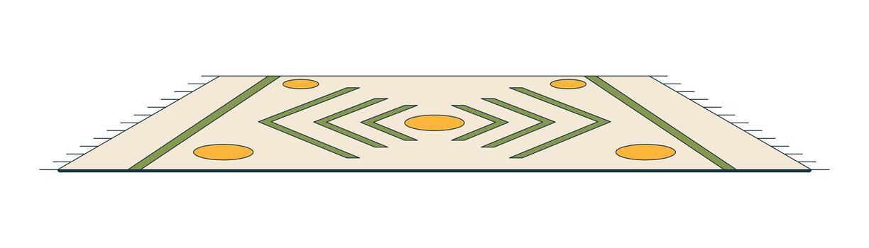 geométrico modelo alfombra 2d dibujos animados objeto. rectangular piso decoración con simétrico flechas y círculos boho estilo tejido alfombra aislado elemento plano acortar Arte en blanco. Mancha ilustración vector