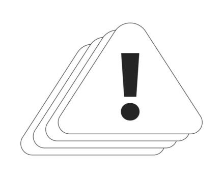 Y2K stacked warning signs for digital alerts 2D line object. Exclamation mark, caution, cybersecurity risk. Urgent notification isolated clipart ink outline item. Monochrome spot illustration vector