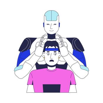 AI as tool for propaganda 2D illustration concept. Manipulation of thoughts, beliefs. Artificial intelligence controlling human mind cartoon characters isolated on white. Flat abstract metaphor vector