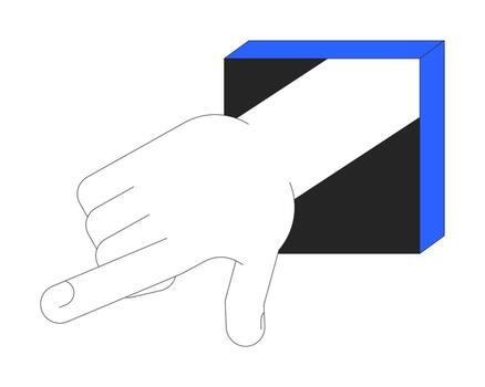Hand pointing out of square frame illustration. Interactive command, input. Index finger gesture emerging from cube shape 2D cartoon image isolated on white. Editable flat clipart colorful vector
