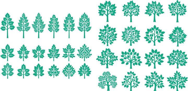 varios arboles colección conjunto con diferente hoja diseños y estilos, formato vector