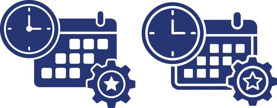 Schedule management system icon with calendar, clock, and settings gear symbol vector