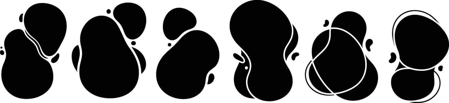 Black abstract blobs collection, organic shapes with unique outlines, design element vector