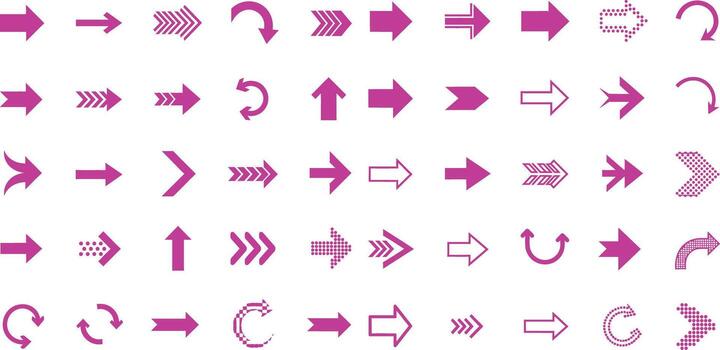 flecha conjunto con múltiple direccional estilos señalando izquierda, bien, arriba, y curvo vector