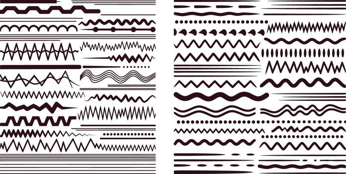 Varied line art border elements set, zigzag, wave, geometric separator graphic vector
