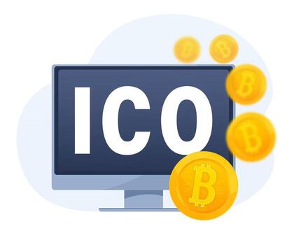 Initial coin offering, ICO Token production process illustration. Cryptocurrency trading desk, bitcoin futures, financial technology, blockchain ICO abstract metaphor. vector