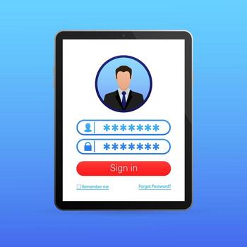 Log in tablet hands, great design for any purposes. illustration flat design. Laptop screen. Phone icon . Cartoon button with log in tablet hands. vector