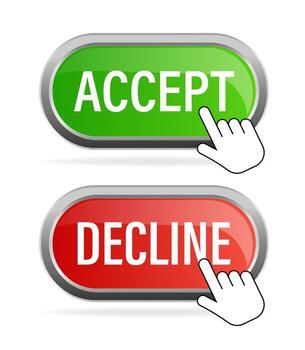 Green and red accept decline button. Abstract web template with red accept decline on white background. Isolated illustration. vector