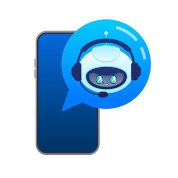 Support bot. Ai assistant. Flat icon with blue support bot on white background vector
