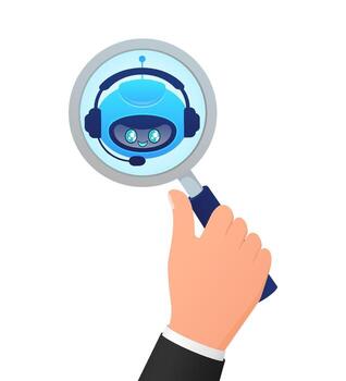 Search bot in cartoon style. Artificial intelligence. Isometric . illustration vector