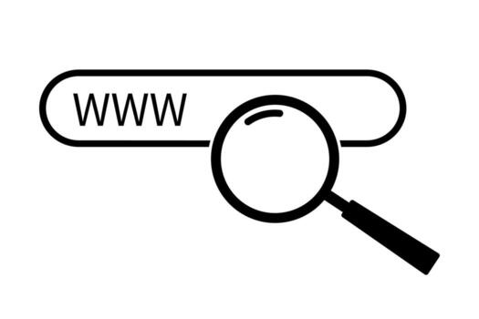 Modern flat icon with loupe web on white background. Icon on white backdrop. Digital illustration. Search icon . vector