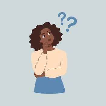Intrigued Woman with Question Marks Capturing Curiosity and Questioning vector