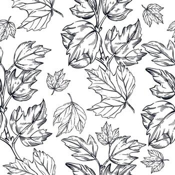 Seamless pattern from leaves and branches of viburnum. All objects are hand-drawn with ink. The illustration is suitable for printing on paper, fabric, home textile vector