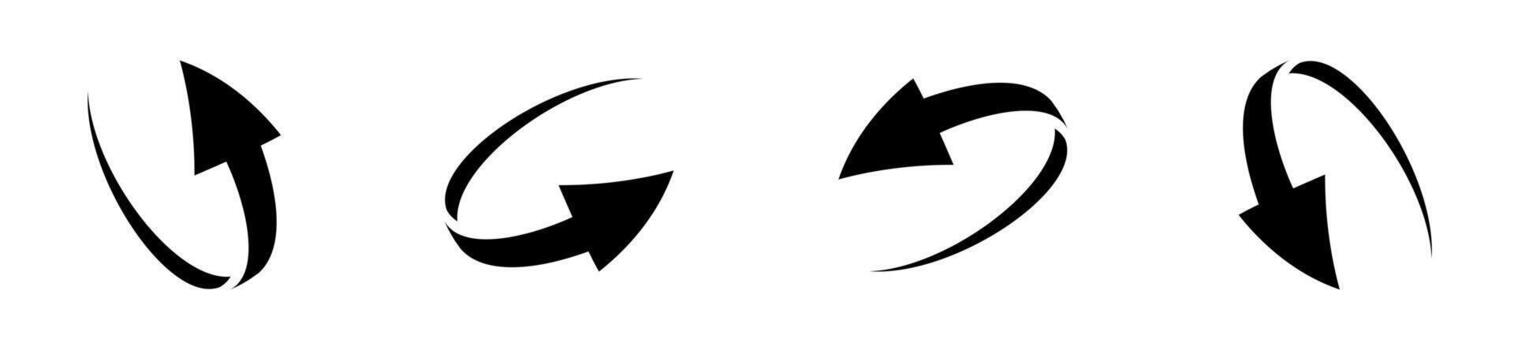 Loop circle arrow icon set. Abstract symbol of refresh, reload or recycle. Simple flat black sign vector