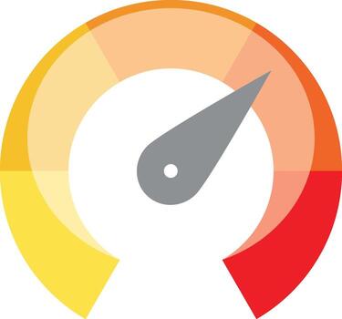Radial gauge scale from yellow to red with arrow hand pointer. Satisfaction, temperature, risk, rating, performance and feedback indicator or speed tachometer. illustration. vector