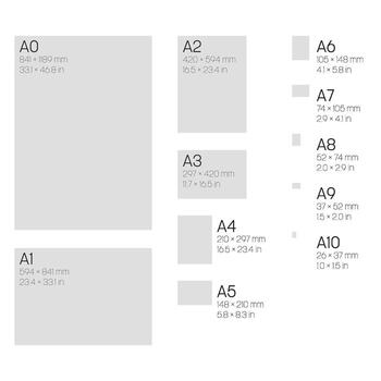 A Series Paper Sizes. With labels and dimensions in milimeters and inches. Simple flat illustration. vector