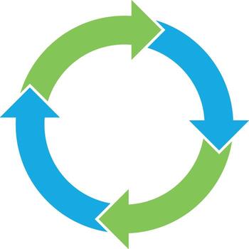 4 arrows in circle. Business infographic diagram of four repeating steps. Simple flat illustration vector