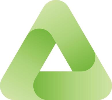 Triangle icon with three overlapping sides and rounded corners. Green gradient illustration. vector