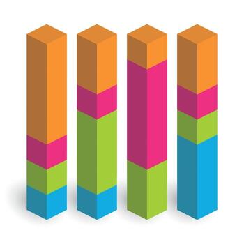 Stacked bar chart of 4 columns. 3D isometric colorful graph. vector