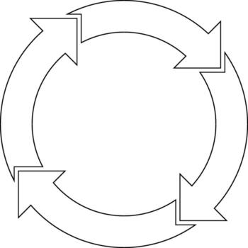 4 arrows in circle. Business infographic diagram of four repeating steps. Simple black outline illustration vector