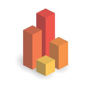 Bar chart of 4 growing columns. 3D isometric colorful graph. vector