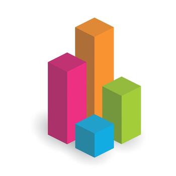 Bar chart of 4 columns. 3D isometric colorful graph. vector