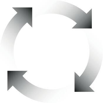 4 arrows in circle. Business infographic diagram of four repeating steps. Black gradient illustration vector