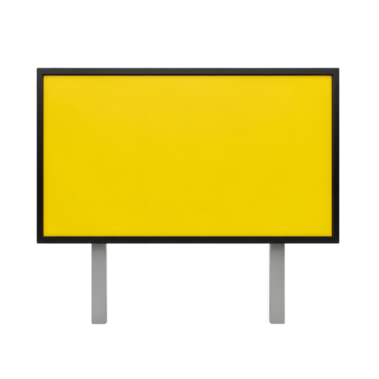 en 3d återges tom gul rektangulär tecken med en svart ram på två inlägg. isolerat objekt perfekt för reklam attrapp eller meddelande presentation png