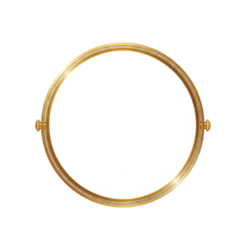 Elegant round golden frame with a gleaming, reflective surface, ideal for luxurious design projects, sophisticated mirror concepts, and graphic compositions png