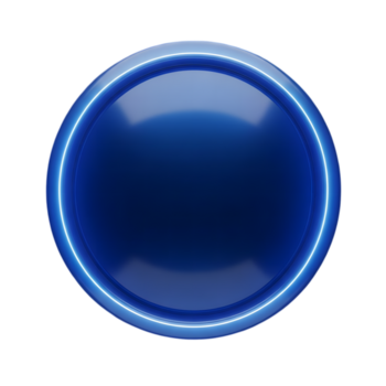 Futuristic glossy blue circle badge with an illuminated neon border, an isolated 3D graphic element for digital interface design png