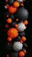 apilado esferas en negro, blanco, naranja, y gris con suave y texturizado superficies en un negrita resumen de equilibrar y forma, animación hecho de flotante cubitos video