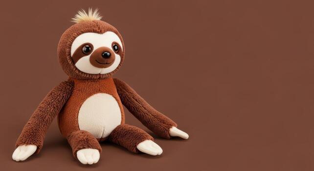 Sloth Plush Toy on Brown Background photo
