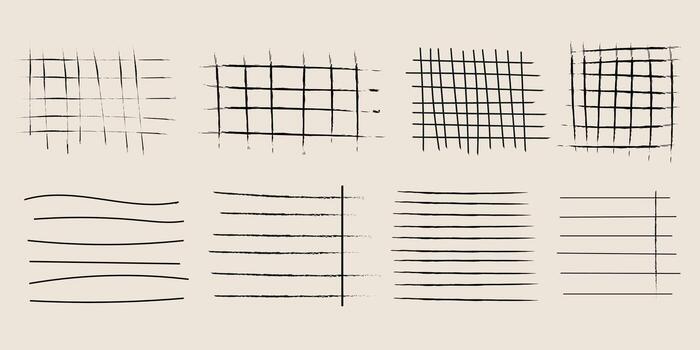 Set collection of grid square hand drawn lines, notebook grid doodle chalk or crayon stroke vector