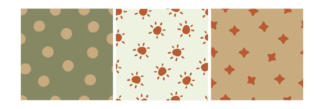 Abstract Hand Drawn Elements circles, suns and stars print seamless patterns for packaging and decoration vector