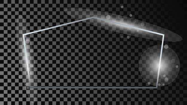 Silver glowing tetragon shape frame with sparkles. vector