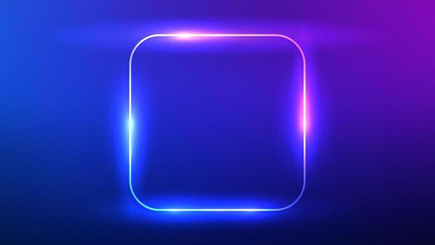 Neon rounded square frame with shining effects. vector