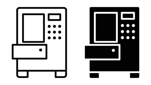Black and White Outline of Vending Machine with Open Compartment vector