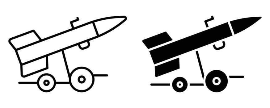 Simple Outline and Solid Design of Rocket on Wheels for Iconography Use vector