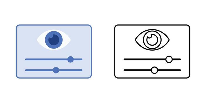 Transparency dashboard view icon showing a glass-like panel with sliders and an eye symbol. Suitable for data visibility analytics, privacy transparency tools, and user control dashboards. vector