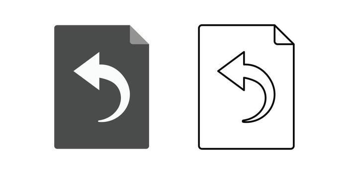 Version rollback action icon showing a document with a backward arrow overlay. Ideal for software restore points, data recovery systems, and version control management. vector