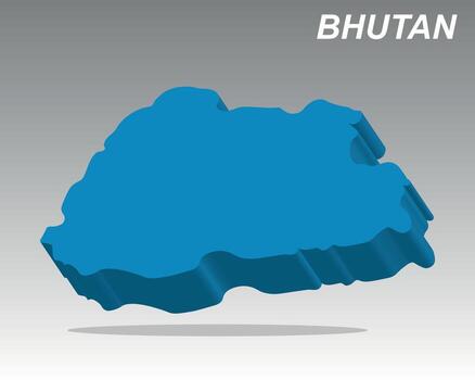 Trendy Bhutan 3D map with a modern drop shadow vector