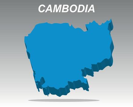 Trendy Cambodia 3D map with a modern drop shadow vector
