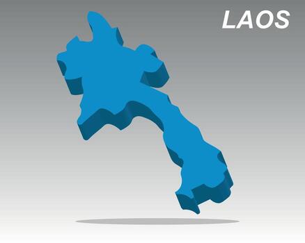 Trendy Laos 3D map with modern shadow effect vector